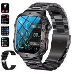 DBOGA Military Smart Watch for Men(Answer/Make Calls), 5ATM Waterproof Fitness Watch Fitness Watch with Heart Rate/SpO2/Blood Pressure, Bluetooth Smartwatch for Android iPhone, with 2 Watch Bands