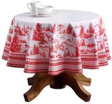 Maison d' Hermine 100% Cotton Table Cover - 69" Diameter Round Decorative Tablecloth - Tablecloths for Dining, Home, Farmhouse & Party - for Thanksgiving & Christmas - Winter Jouy Collection