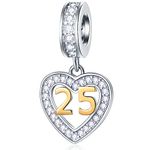 25th Wedding Anniversary Charms fit Pandora Valentines Day Bracelet, Gold Plated Number 25 Dangle, 925 Sterling Silver 25th Birthday Pendant Beads with CZ, Gift for Wife/Husband/Bride/Groom