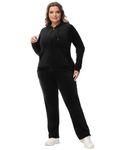 ROYAL MATRIX Women's Velour Sweatsuits - 2 Pieces Velvet Tracksuits Long Sleeve Full Zip Outfits Hoodie & Sweatpants Sets (Black, 1X)