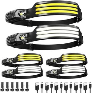 AXRUNZE 6 Pack Headlamp Rechargeable, LED Headlight Flashlight Super Bright with 230° Wide Beam, Motion Sensor, 5 Modes Waterproof Head Lamp for Outdoor Hiking Running Camping