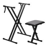 Keyboard Stands and Bench Set,Double-X Keyboard Stand Adjustable & Portable Digital Piano Stand with Locking Straps