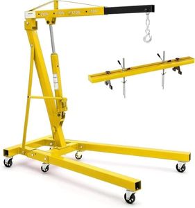 EliteEdge 2 Ton Folding Hydraulic Engine Hoist with 59 in Load Leveler 4400 LBS Capacity Heavy Duty Cherry Picker 6 Swivel Wheels,Engine Support Bar 1100 LBS Capacity for Garage Workshop Warehouse