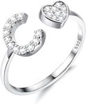 Diamday S925 Sterling Silver Initial Heart Ring for Women Teen Girls Stackable Letter Ring for Daughter Son Granddaughter Adjustable Alphabet Ring Gift for Sister Boyfriend Young Girl C