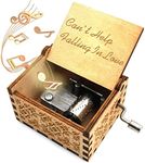 CAMKONG Laser Engraved Vintage Wooden Hand Crank Music Box, Can't Help Falling in Love, Birthday, Christmas, Valentine's Day Gift and Also the Best Gift for Girlfriend and Wife.