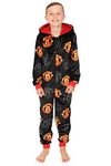 Manchester United Football Club Boys Fleece Sleepsuit Kids All in One (8-9 Years) Black