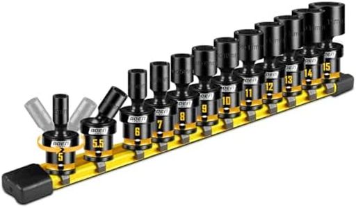 BOEN 12-Piece 1/4" Drive Metric Impact Swivel Socket Set (5-15mm), 6-Point Shallow Wobble Sockets, Cr-Mo Steel, Includes Storage Rail
