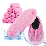 Sfee 100 Pack Shoe Covers-Disposable Hygienic, Non Slip, Durable, Recyclable,Boot&Shoes Cover for Construction,Offices,Indoor Floor Carpet Protection,One Size Fits All(Pink)