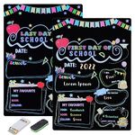 WEDNOK First Day of School Chalkboard Sign, First and Last Day of School Message Blackboard Double-Sided Sign for Kids Students DIY Photo Prop Commemorate Supplies(Chalk & Eraser)