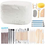 ReArt Natural Air-Dry Clay, Pottery Clay10LBs with 40 Pcs Pottery Tools Clay Sculpting Tool Set, All-Purpose Modeling Clay (White)