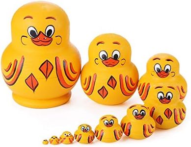 10 Pcs Wooden Yellow Duck Handmade Russian Nesting Dolls Toys, Cute Lovely Animal Matryoshka Stacking Dolls Home Decor, Educational Learning Toys for Adults