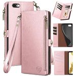 XcaseBar for iPhone 6S Plus/6 Plus 5.5" Wallet case with Zipper Credit Card Holder【RFID Blocking】, Flip Folio Book PU Leather Phone case Shockproof Cover Women Men for Apple 6S Plus case Rose Gold