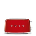 Smeg Toaster, 2 Extra Wide Slot for 4 Slices, Original Italian Brand, Auto Center for Even Browning, Smart Crumb Tray Drawer, Multi-Use: Defrost, Reheat & Bagel, 6 Toast Levels, 1500W, TSF02RDEU Red