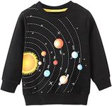 EULLA Boys Sweatshirt Crew Neck Jumper Universe Planet Long Sleeve T Shirt Cotton Cool Kids 3-4 Years