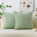 Home Brilliant Sage Green Cushion Covers 45 x 45 Corduroy Cushion Cover Set of 2 Throw Pillow Covers for Sofa Cushions, 45x45 cm, 18 inch, Sage Green