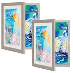 2-PACK Kids Art Frames , Grey Kids Artwork Frames Changeable with Mat & Pictures Storage , Wooden Art Project Frames with Plexi Glass for 2D Picture,3D Picture, Crafts, Children Drawings, Hanging Artworks Horizontal and Vertical Formats