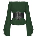 Womens Renaissance Tops Medieval Victorian Off Shoulder Long Sleeve Pirate Blouse Shirts Costumes with Corset Belt