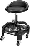 VIVOHOME Rolling Shop Stool Adjustable Height 360 Degree Swivel Stool with Tool Tray Storage and Wheels for Garage, Workshop, 300 LBS Capacity