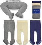 LA Active Girls' Baby Leggings - Cotton, 3 Pairs of Non-Slip Newborn & Toddler Tights - Grey & Cream & Navy - 6-12 Months