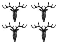 OLWICK® 4 Pcs Wall Mount Deer Head Hanger, Animals Deer Head Hook, Self Adhesive Wall Door Hook Hanger Bag Keys Sticky Holder (Black)