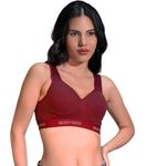 BODYSIZE Women's Everyday Wear Wire Free Padded Sports Bra SF-28 (Heavily Padded, Gym, Yoga Bra) | Everyday Wear, Sweat Absorbent, Soft Cotton Fabric for Ultimate Comfort (B Cup) Maroon