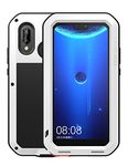 LOVE MEI Ultra Protective Case for HUAWEI P20 lite (5.84 inch Screen, nova 3e), Waterproof Shockproof Snow-Defence Powerfull Aluminum Metal with Tempered Glass Screen [Two-Years Warranty] White