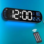 ANALOI Digital Wall Clock Large Display, 13.7 inch with RGB Color Changing Remote Control, Date Week Temperature DST, Auto Brightness Dimmer Big Clock with Night Lights, Plastic, Blue