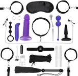 Lovehoney All You Need Bondage Kit - 20 Piece Bondage Set - Includes Blindfold, Flogger, Nipple Clamps, Vibrators, Anal Beads, Cock Ring and Much More - Sex Toys for Couples - Black/Purple