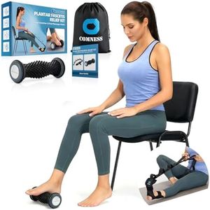 comness Plantar Fasciitis Relief Kit, Calf Stretcher and Foot Roller Massage for Heel, Arch Pain, Simple At-Home Daily Care