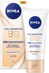 NIVEA BB 5 in 1 Day Cream 24h Moisture (50 ml), BB Cream for Light Skin Types with SPF 20, Tinted Day Cream with Organic Jojoba Oil & Makeup Pigments