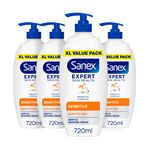 Sanex BiomeProtect Sensitive Shower Cream 4 x 720ml (4 pack) | Gently cleanses skin | Dermatologically tested | 0% sulfates