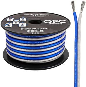 Skar Audio 12 Gauge (AWG) Elite Oxygen-Free Copper Audio Speaker Wire - 30 Feet (Blue/White)