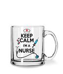 WHATS YOUR KICK - Keep Calm I am a Nurse Printed Clear Glass Coffee Cup & Mug - Nurse | Gift for Girl Friend | Boy Friend Gift | Mother Gift | Father Gift | Best Gift - D10