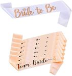 Bride To Be Sash and Team Bride Sashes 7Pcs set, Supplies with Shiny Rose-Gold Sash Bridesmaid Sashes for Bridal Party Wedding Decorations（White and Pink）