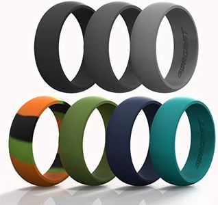 Swagmat Silicone Wedding Rings, 7 Pack Wedding Bands for Men & Women (Black, Dark Gray, Medium Gray, Blue, Teal, Green, Camo, Size 8)