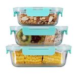 Allo Foodsafe Glass Containers With Lids Break Free Lock,Oven Microwave Safe Containers,High Borosilicate Meal Prep Glass Food Storage For Kitchen,Set Of 3,370Ml,520Ml&1040Ml,Rectangle&Square, Brown