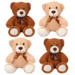 MSYU 4 Pack Soft Teddy Bears Bulk, 35 cm Teddy Bear Stuffed Animals with Bow, Cute Bear Plush Toys for Valentine's Day, Baby Shower, Birthday, Halloween, Christmas - Light Brown & Dark Brown