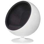 Take Me Home Furniture Ball Chair H52 x W36 x D26 in Black, Mid-Century Modern Ball Lounge Chair- White Shell -Black