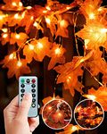 MOXTOYU 40 LED 4M Maple Leaf Lights Indoor, 8 Lighting Modes Fall Garland String Lights with Adjustable Brightness, Autumn Decoration Lights Outdoor, Ideal Decor for Halloween, Thanksgiving, Christmas