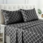 Lux Decor Collection Bed Sheets - 4 Pc King Size Sheets - 1800 Thread Count Brushed Microfiber Sheets - 16 Inches Deep Pocket Bedding Sheets & Pillowcases (King, Quatrefoil Black)