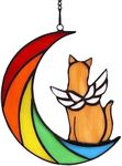 Lcensp Orange Cat Memorial Gifts for Loss of Cat, Rainbow Bridge Pet Memorial Gifts Cat Decor, Stained Glass Window Hangings, Cat Sympathy Gifts, Cat Mom Gifts for Women, Cat Bereavement Gifts