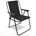 ASAB Folding Beach Chair for Adults Garden Folding Chair With Armrests Comfortable Portable Durable Fabric Seat for Picnic Camping Garden Patio Spring Beach Fishing Outdoor Canvas Chair (Black)