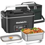 iKuchelife Cordless Electric Lunch Box, 24000mAh Heated Lunch Box, 1.2L Stainless Steel Lunchbox, Smart Wireless Heat Lunchbox Portable Food Warmer with Container for Camping, Office, Travel, Work