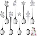 SLKIJDHFB Stainless Steel Spoons Set Coffee Dessert Teaspoons Christmas Metal Spoons Set 8 Pieces with Xmas Drawstring Bag