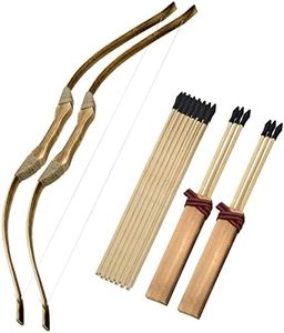 2 Pack Wooden Bow and Arrow Set for Kids, 2 Bows 2 Quivers and 20 Wood Arrows, 32 Inch Handmade Archery Set Outdoor and Indoor Games Toys, Gifts for Kids Youth Boys and Girls