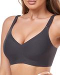 OXYIBRAS Comfort Bras for Women Wireless Non-Wired Support Women's Bra Smooth Seamless Womens Bras Soft V Neck Brassiere with Bra Extender Everyday Bra Black L