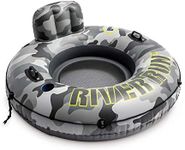 Intex 56835EP River Run I Camo Inflatable Floating Towable Water Tube Raft with Cup Holders and Handles for River, Lake or Pools, Gray Camo