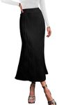 Happy Sailed Womens Midi Skirt Trendy Fashion Elastic High Waist Skirts Wavy Textured A Line Mermaid Bodycon Skirt Fall Outfits 2024 Black L