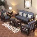 SIGNATURE KRAFT Solid Wood 5 Seater Sofa Set with Cushions for Office, Home, Lounge | Sheesham Wooden Sofa Set for Living Room 5 Seater Sofa in Walnut Finish