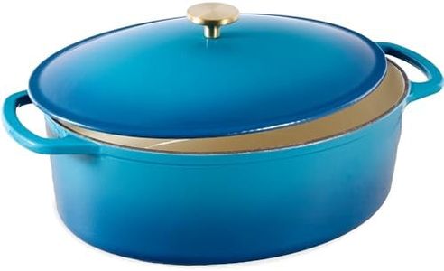 Best Choice Products Oval 7.5 Quart Enamel Cast-Iron Dutch Oven, Heavy-Duty Pre-Seasoned for Baking, Cooking w/Side Handles – Blue
